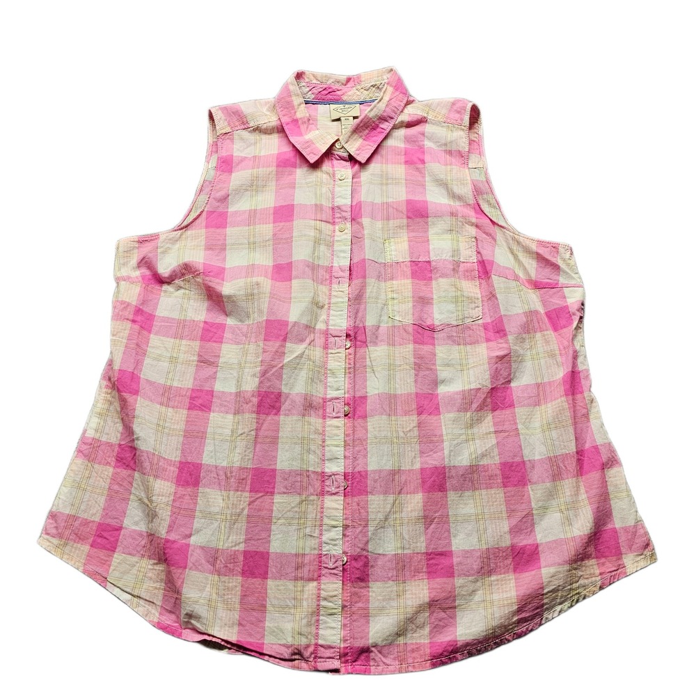 St. John's Bay Shirt Top‎ Womens XXL Pink Plaid Sleeveless Collared Button Up